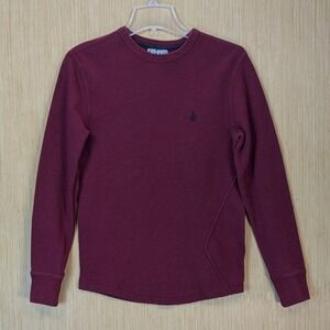 Volcom Thermal Shirt Mens XS Long Sleeve Waffle Knit Burgundy Maroon Stone Logo